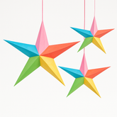 Vibrant 3D Multi-Coloured Star Decorations - Set of 3
